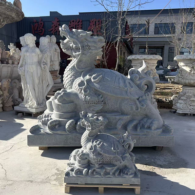 青石石雕龙龟摆件（浪花款）：背驮铜钱招财元宝 家居风水镇宅吉祥物